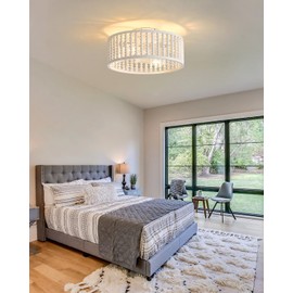 Liokoc Ceiling Fans with Lights and Remote - Bulbs Included, Caged Fandelier with Handcrafted Beaded Décor 19 inches Reversible Flush Mount Installation Ceiling Fan, Off-White