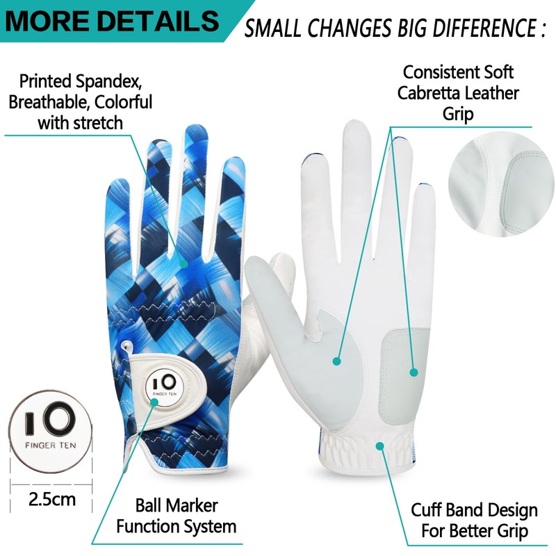 FINGER TEN Men's Golf Gloves Left Right Hand Leather with