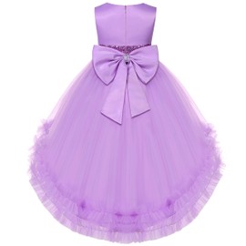 BUNNY LULU Knee-Length Girls Dress Sloping Shoulder Bridesmaid Wedding Princess Children's Bow Birthday Ball Party Show Evening (7-8Years, Lavender)