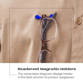 Readerest Stainless Magnetic Eyeglass Holder - ID Badge Clip in Blue, Red and White - Ideal for Daily Wear, Sunglasses Holder - Easy-to-Use Glasses Accessory and Strong Neodymium Magnets (3-Pack)