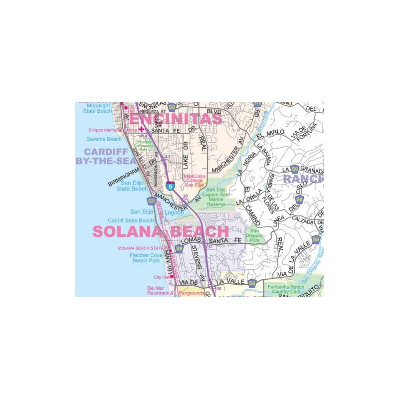 Greater SAN DIEGO California Wall Map Plain *Laminated* SMALL 24"x36"