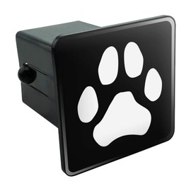 GRAPHICS & MORE Paw Print Dog Cat White on Black Tow Trailer Hitch Cover Plug Insert 2"