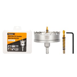 Henvo Hole Saw 3-3/4" (95mm) Heavy Duty Carbide with 2 Pilot Drill Bits - Metal Hole Cutter Cuts Stainless Steel, Iron, Copper, Brass, Plastic