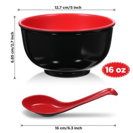 Nodaaiie 10 Pack Miso Soup Bowl Set with Spoons, 16 Oz Unbreakable Melamine Japanese Ramen Bowls, BPA-Free, Dishwasher Safe, for Udon, Pho, Salad, and Cereal