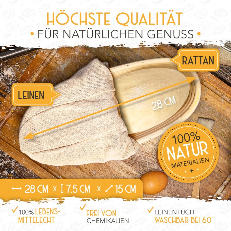 KRUSTENZAUBER Proofing Basket for Bread Baking Oval 28 cm -
