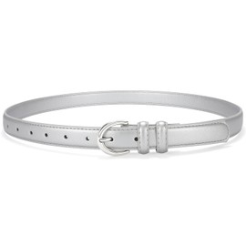 SANSTHS Women Leather Belt for Jeans Fashion Ladies Dress Belt With Single Prong Buckle, Sliver S