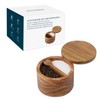 KITCHENDAO Acacia Wood Salt and Pepper Bowl Box, Built-in Spoon,