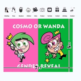 Cosmo or Wanda Gender Reveal Decorations 7x5FT Vinyl Cosmo or Wanda Baby Shower Backdrop Birthday Party Supplies Cake Table Room Wall Decor Picture Photoshoot