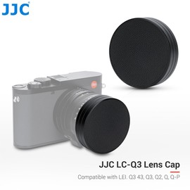 JJC Metal Lens Cap Compatible with Leica Q3 43, Q3, Q2, Q, Q-P Camera, Embossed PU Leather Texture & Fits Original & JJC Square Lens Hood (Black)
