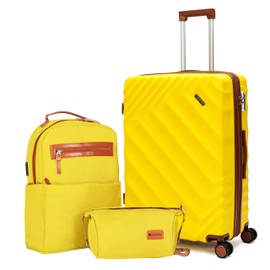 Rosamo 3 piece Luggage Set Expandable Suitcase 22x14x9 Airline Approved Carry on, ABS Hard Case Suitcases with Spinner Wheels, TSA Lock, (Yellow, 3 Piece Sets(20/BP/TB))