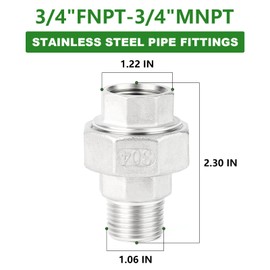 TAISHER 2PCS 304 Stainless Steel Union, 3/4" NPT Male x 3/4" NPT Female Cast Pipe Fitting