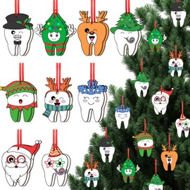 HunnmingRe 18 Pcs Tooth Ornaments for Christmas Tree 9 Styles Dental Teeth Felt Ornaments Teeth Decorations Tooth Fairy Decor for Dental Technician Dentist Assistant(Stylish)