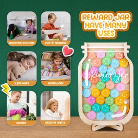 Smiley Face 11" Reward Jar Magnetic DIY Name 75 Tokens for Classroom Kids Potty Training Chore Chart Toddler Kids Good Behavior Management Tools Back to School Gifts Decor RWJ-03-SMILEY-L