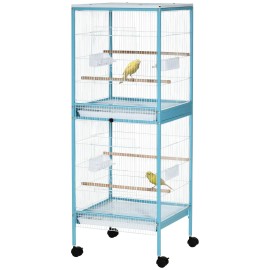 55" 2-in-1 Iron Blue Bird Cage Wheels Snap Button Solid Eco-Friendly Easy-Cleaning Aviary for Parakeets Finches Budgies ParrotsColor: Blue Color