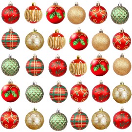 30 Piece Christmas Decoration Set, Red/Gold, 6 cm Shatterproof Plastic Christmas Tree Decorations with Hanger for Christmas Decoration