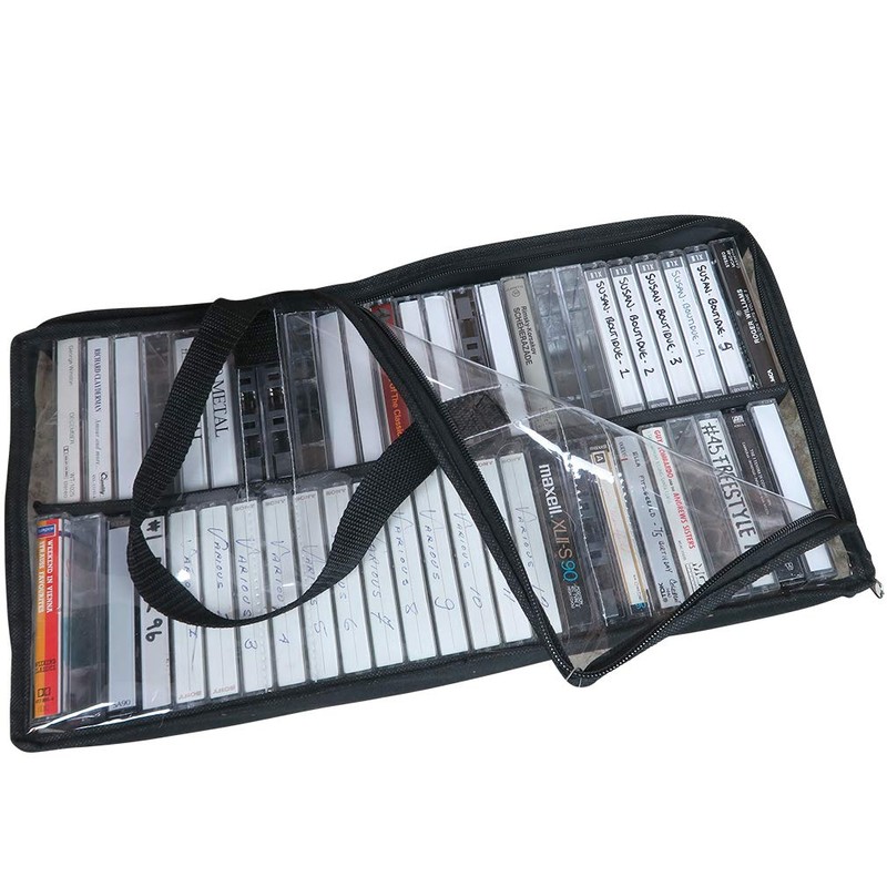 Evelots Cassette Tape Bag -See Thru Organizer Storage with Handles