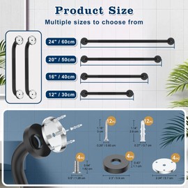 YF (2-Pack) Grab Bars for Shower and Bathtub, Black Anti-Slip 201 Stainless Steel Safety Bars, Handicap Bathroom Handrails, Shower Handle for Seniors, Ideal for Bathtubs, Toilets, and Showers, 30 cm