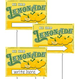 Colingmill 3 Sets 12" x 16" Summer Lemonade Yard Sign and Stake Double Sided Corrugated Plastic Lemonade Arrow Sign Lemonade Stand Supplies Decorations for Outdoor Yard Advertise (Classic Style)
