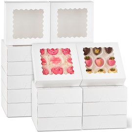 ZORRITA 8" x 8" x 2.5" Auto Pop-up Pie Boxes with Window, 20 Pack White Cookie Boxes Chocolate Covered Strawberries Boxes Bakery Boxes for Donuts, Muffins, Cheesecakes, Treats
