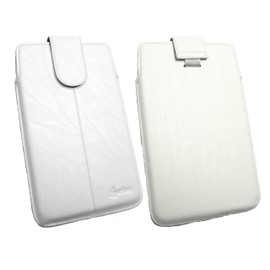 Emartbuy Universal 7-8.4 Inch White PU Leather Secured Slide in Pouch Case Sleeve Holder With Pull Tab Mechanism Compatible With Devices Listed Below