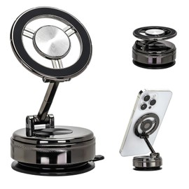 LANXINGLUO car Full Metal phone holder magnetic,vacuum magnetic phone holder for cars,for magsafe car mount Upgraded 360°rotation,Black
