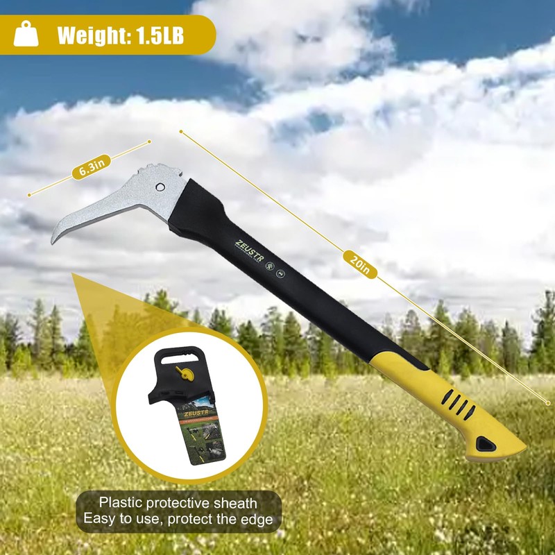 ZEUSTR 20" Hookaroon, Non-Slip Grip Handle, 120° Angled Blade, Log