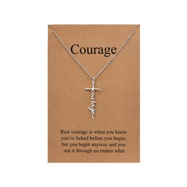 Lcherry Courage Cross Necklace Stainless Steel Pendant Necklace Religious Jewelry for Women
