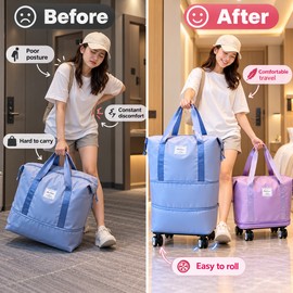 Rolling Travel Storage Bag for Trips – Foldable Adjustable Design with Detachable Wheels for Carry-On Organization