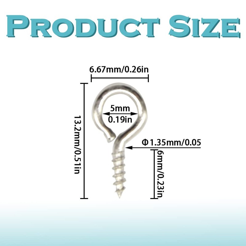 Hocansen 300 Pieces Eye Pins 13x6mm Small Screw Eye pins