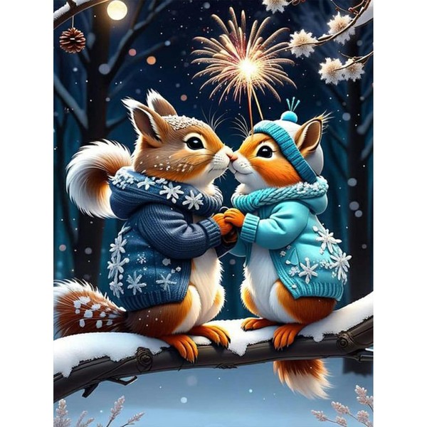 QENSPE Diamond Painting Kits for Adults,5D Squirrel and Fireworks Full
