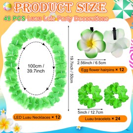Sherr 48 Pcs Hawaiian LED Luau Leis Party Decorations Supplies Set 12 Light Up Tropical Leis Flowers Necklaces 24 Bracelets 12 Hair Clips Bulk Masquerade Wedding Summer Beach Carnival Party Favors