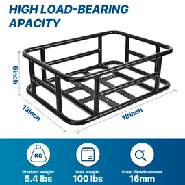 Mosxoed Bike Basket Rear, Bicycle Rear Basket with Cargo Net, Waterproof Cover and Liner, Heavy Duty Bicycle Basket Rear for Most Bikes, Electric Bike, E-Bike