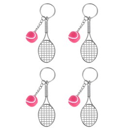 [PATIKIL] Tennis Key Chain 4pcs Alloy Mini Tennis Racquet Keychain Key Ring Tennis Ball Cute Sports Key Ring Fuchsia