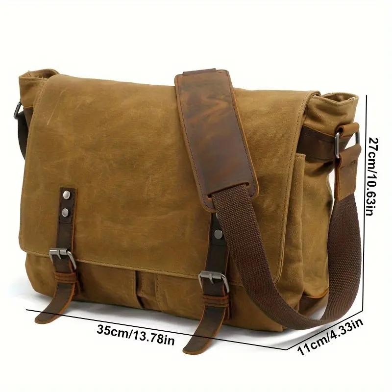 Mens Waxed Canvas Messenger Bag Shoulder Satchel Leather Crossbody Bag