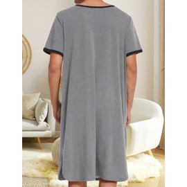 Maeau Nightdress Men Nightie Summer Soft T-shirts Nightgown Loose Pajamas Short Sleeves Loungewear Sleepwear Grey XL