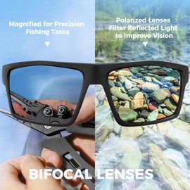 KastKing Waccamaw Bifocal Polarized Sunglasses, Bifocal x2.5 Magnifications, Polycarbonate Lenses, Full Wrap Frame Design, Sports Reader Sunglasses for Men & Women, UV400 Protection