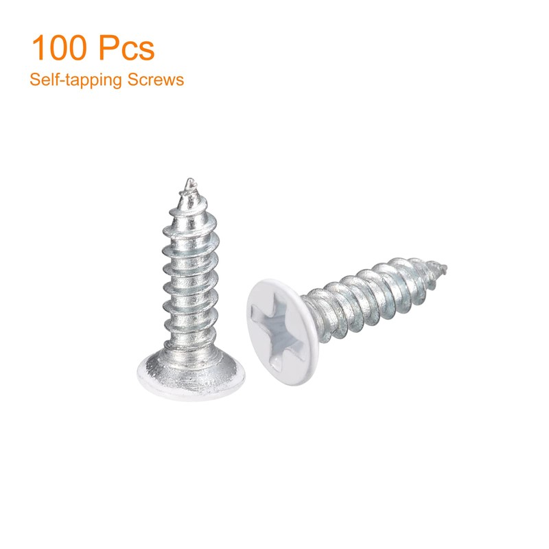 sourcing map 100pcs ST3.5x15mm White Flat Head Phillips Self-Tapping Screws