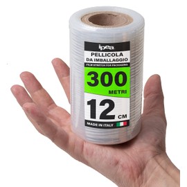 IPEA Stretch Film Transparent Stretch Film Roll for Packaging - 300 Metres x 12 cm - Made in Italy - Roll for Protecting, Packing Items During Transport - Wrap Film - Tear-Resistant