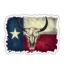 WickedGoodz Texas Flag Steer Skull Vinyl Sticker - Texan Bull Decal - Die Cut for Laptops Windows Cars Trucks