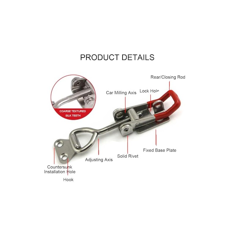 2PCS Adjustable Toggle Clamp, 102mm Toggle Latch Lockable, Stainless Steel