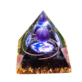 Amethyst Crystal Sphere Orgonite Pyramidamp Obsidians Chakra Energy Orgone Stone, Feng Shui Desk Ornament, Meditation and Yoga Aid