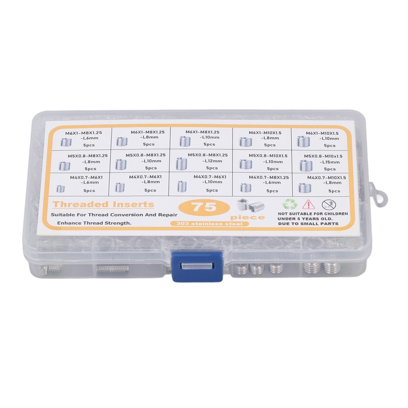 75Pcs Stainless Steel Threaded Inserts Nuts Assortment Tool Kit for