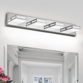 Donrao 30-Inch 4-Light LED Modern Chrome Bathroom Vanity Light Fixtures Over Mirror, Bathroom Lighting Fixtures with Cool White 6000K, Rotatable Vanity Wall Lights for Bath Restroom Powder Room