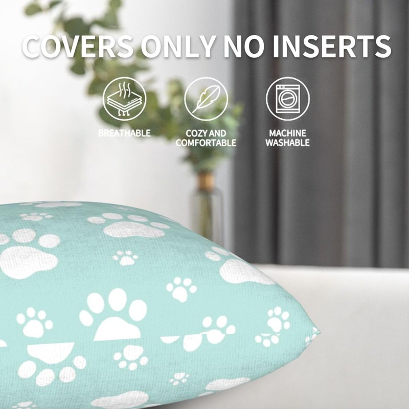 Cute Dog Paws Mint Green Throw Pillow Covers Set of