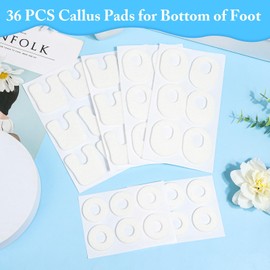 Shynek 36 Pcs Felt Callus Pads, Callus Cushions for Bottom of Foot Self Adhesive Foot Corn Pads for Men and Women Reduce Foot, Heel, and Toes Pain Lessen, U Shaped, Oval Shape & Round Shape, White
