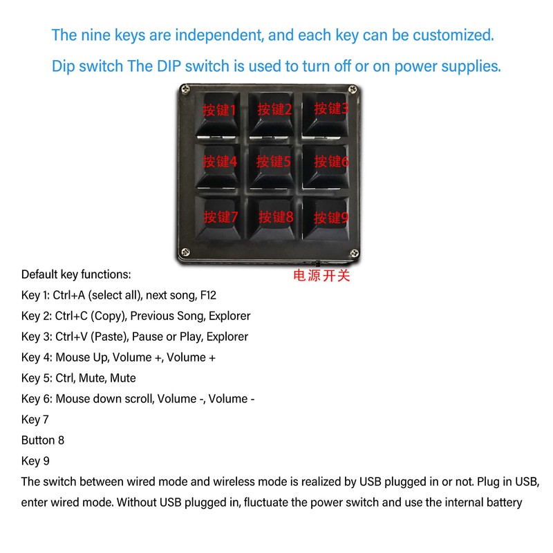 Mechanical Gaming Keyboard 2.4G USB Type C Bluetooth 9 Keys