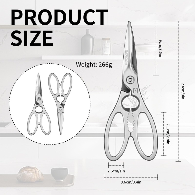 RENCIGA Kitchen Scissors Multi-Purpose Kitchen Shears Micro-serrated Sharp Blade Heavy