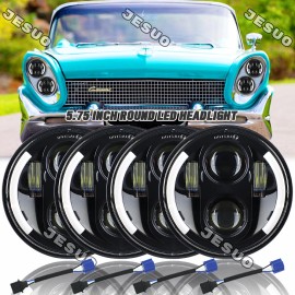 JESUO 4PCS 5-3/4" 5.75" LED Headlights Hi/Lo Beam For Lincoln Continental 1958-1979