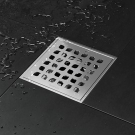 Neodrain Square Shower Drain, 4 in Brushed 304 Stainless Steel Floor Drain with Drain Grate Removable, Drain Key, PVC Bonding Flange Base with Anti-Wicking Fabric, for Low Profile Shower Pan