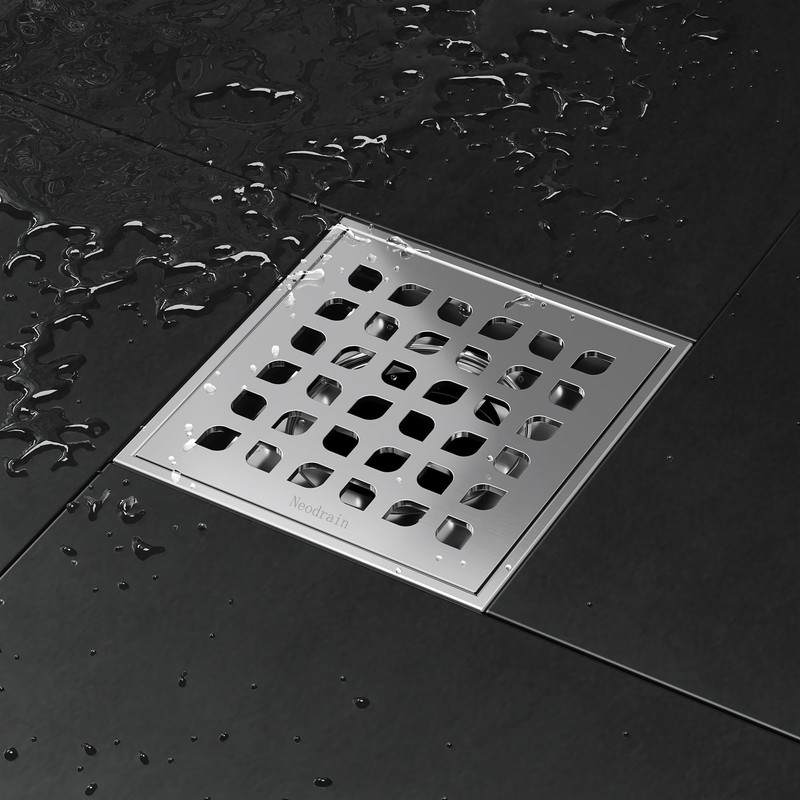 Neodrain Square Shower Drain, 4 in Brushed 304 Stainless Steel